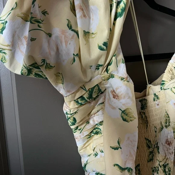 Abercrombie & Fitch | Yellow Floral Emerson Poplin Puff Sleeve Midi Dress - Picture 12 of 14